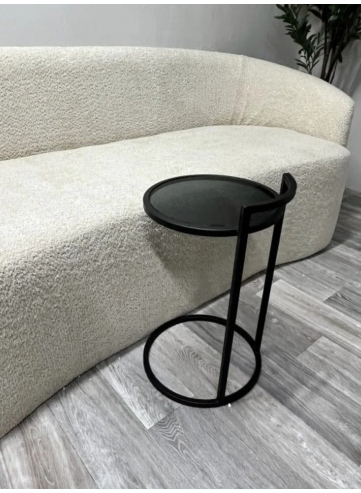 متجر نايس طاولة خدمة جانبية مودرن - هيكل حديد أسود وسطح زجاجي أسود فاخر - للقهوة والابتوب. - Image 2